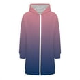 thumbnail image 5 of Women's Striped Zip Up Hoodie, Longline Fleece Jacket with Full-Length Zipper, Lightweight Mid-Length Hooded Sweatshirt, Soft Casual Wear for Fall and Winter Pink XL, 5 of 6