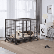 Easyfashion 43 inch Heavy Duty Metal Rolling Dog Cage Kennel,Black