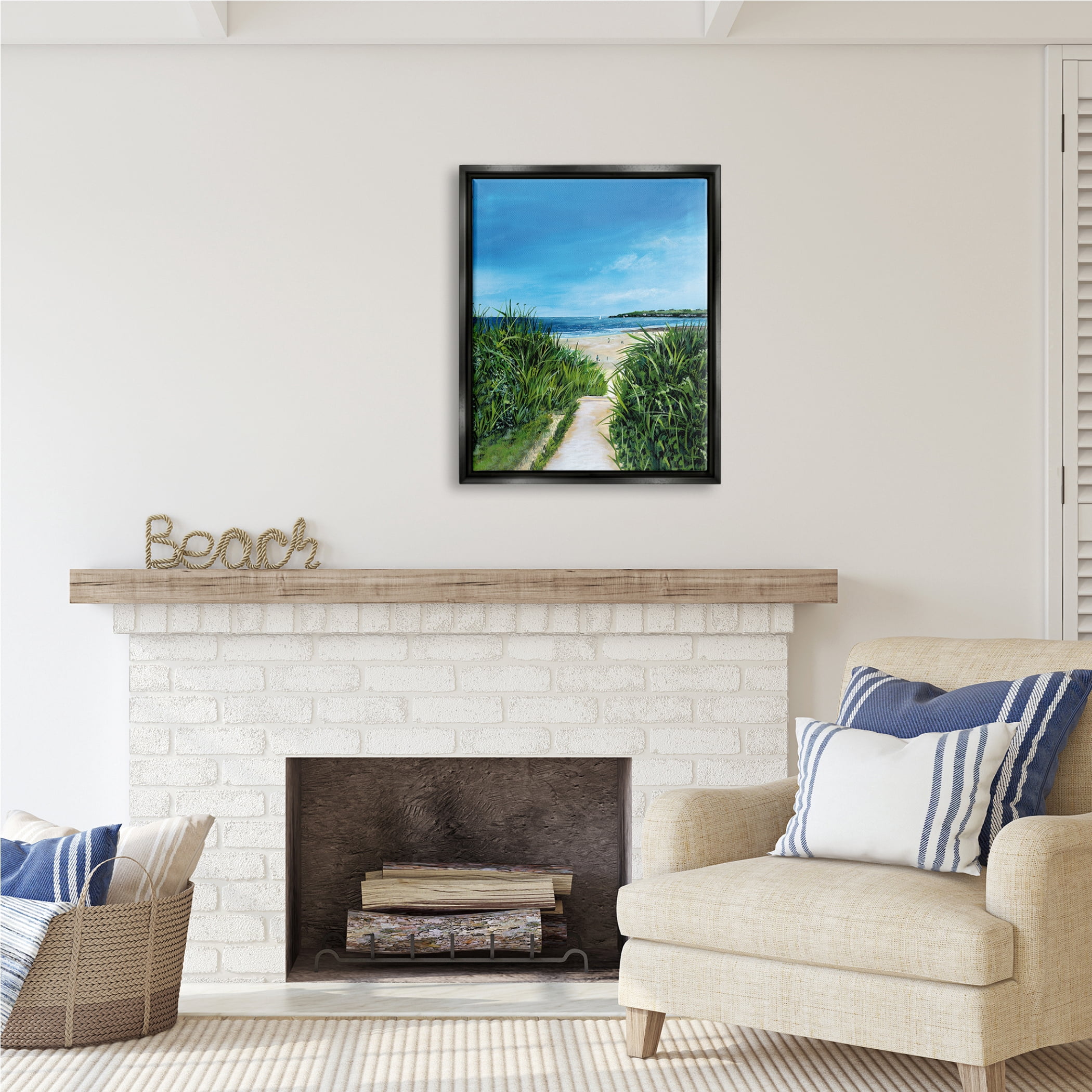 Stupell Industries Sandy Beach Path Scene Nature Painting Black Floater Framed Art Print Wall Art, 25 x 31
