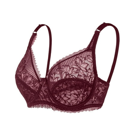 REORIAFEE Seamless Bras for Women Gathered Together Wirefree Bras Solid Adjustable Straps Brassiere Comfy Spaghetti Straps Breathable Corset Underwear Comfortable Classic Support Lingerie Wine 44
