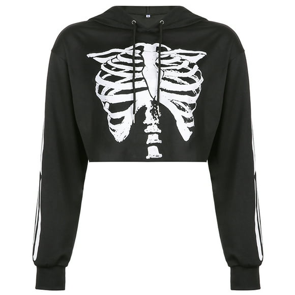 ITFABS Women Skeleton Cropped Hoodies, Long Sleeve Relaxed Fit Sweatshirts