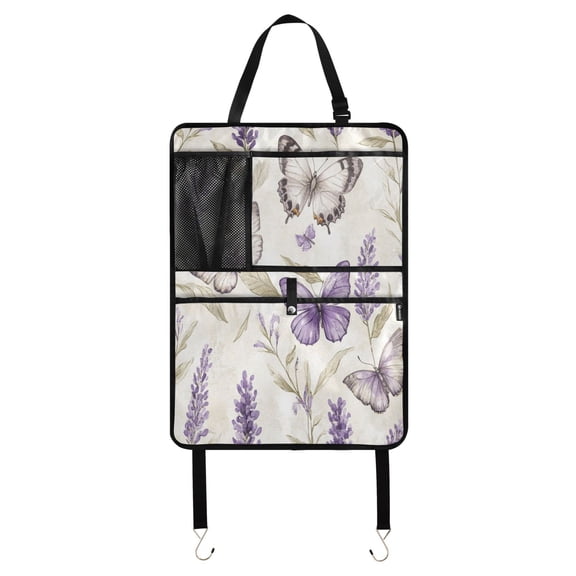 WOBOGO Purple Lavender and Butterfly Backseat Car Organizer Footed Universal Car with Touch Screen Tablet Holder Rear Seat Protector