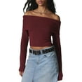 thumbnail image 1 of Faithtur Women's Spring Autumn Knit Tops Solid Color Long Sleeve Off Shoulder Slim Knitwear, 1 of 6