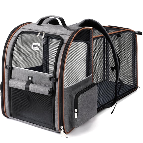 HONGTAITUO Cat Carrier Backpack,Breathable Mesh Expandable Pet Backpack Carrier, Cat Travel Backpack with Sun Shade, Collapsible Carry Bag for Small Dogs Medium Cats Up to 18lbs, Grey