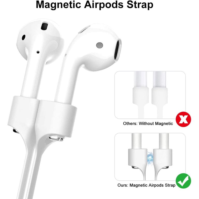 for Cord Around Magnetic Airpods 2 Pack with 2 Neck Silicone Adsorption Sports Anti-Lost & Strap Airpods Strap Magnetic Strong Strap Connector 1 for (Black+White)