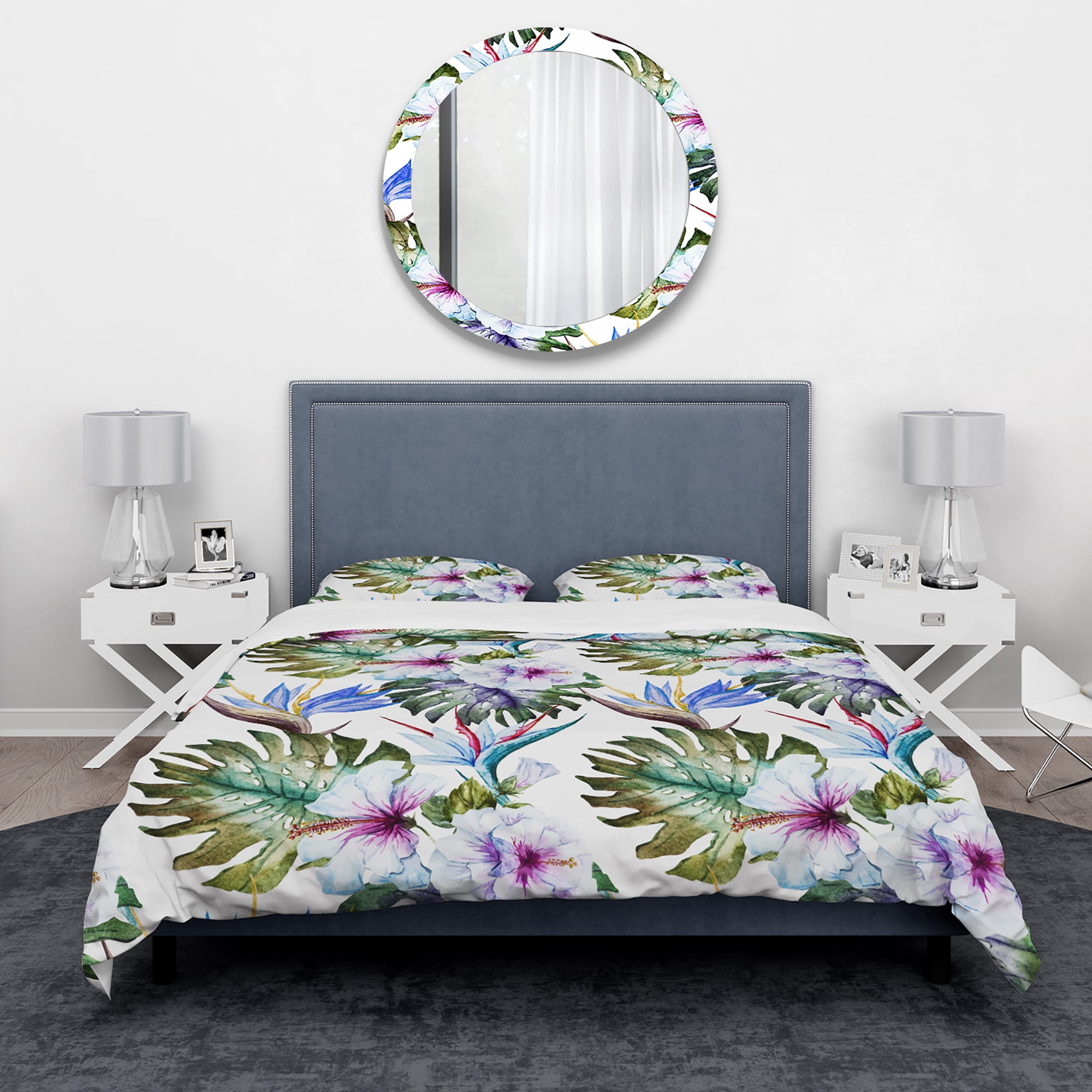 Designart 'Watercolor Hibiscus Patterns' Tropical Duvet Cover Set