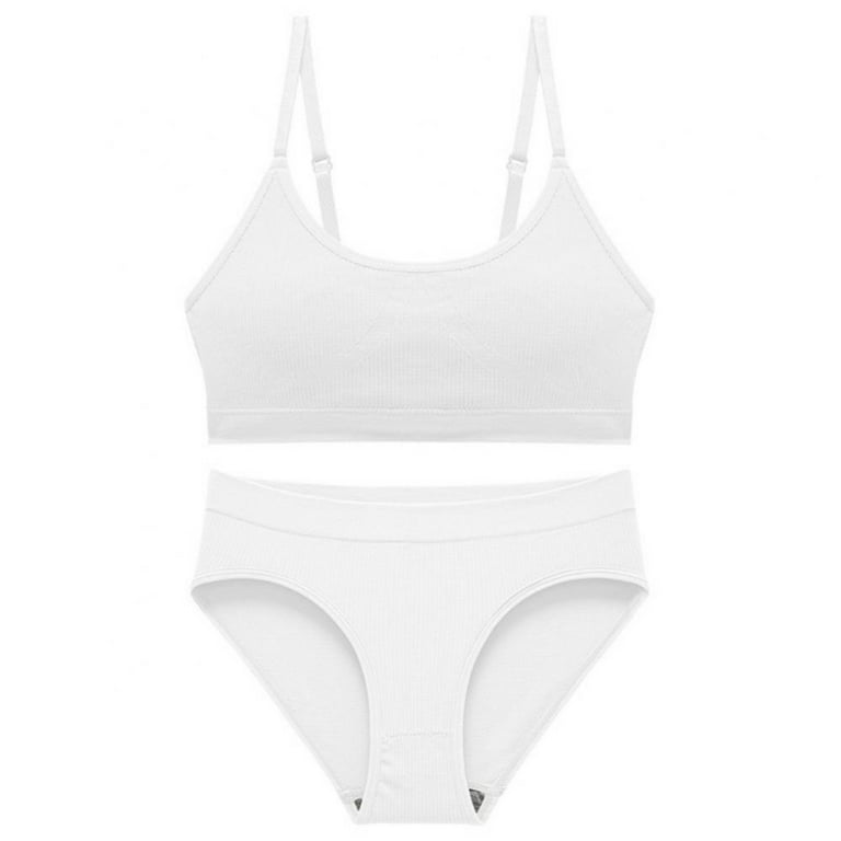 Women's Seamless Tanks Tops Bra Set Female Underwear Suit Wireless Ribbed  Crop Top Bra+Panty Ladies High Waist Underpants Soft Straps Bralette,White  L 