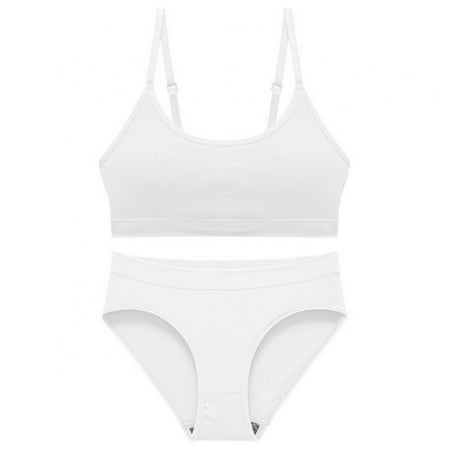 Women s Seamless Tanks Tops Bra Set Female Underwear Suit Wireless Ribbed Crop Top Bra+Panty Ladies High Waist Underpants Soft Straps Bralette White L