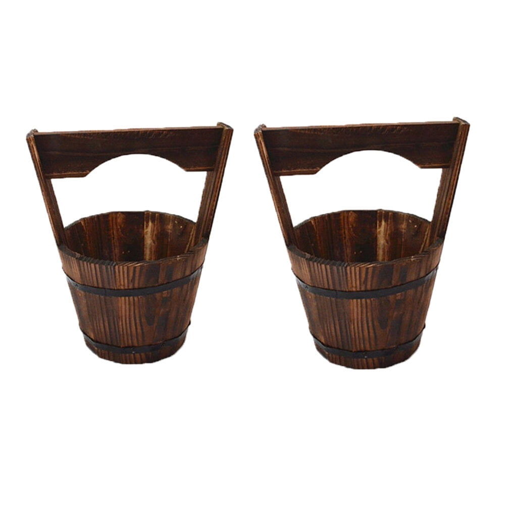 EXHUMKY Rustic Dark Brown Wooden Hanging Planter Set of 2 for and Cactus Indoor Outdoor Decorative Pots