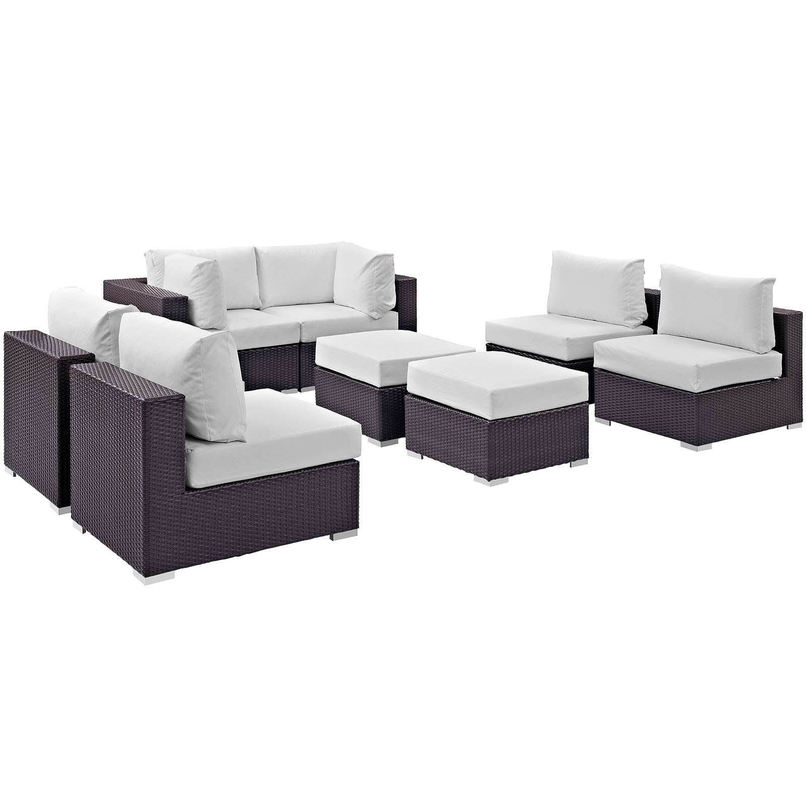 Modway Convene 8 Piece Outdoor Patio Sectional Set in Espresso White - image 2 of 7