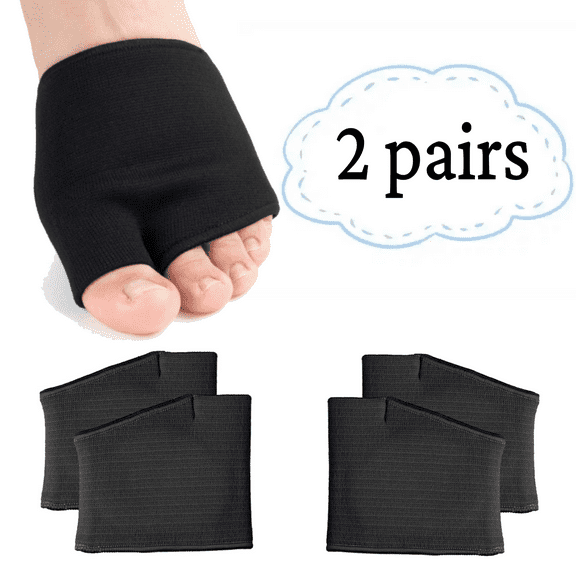 Metatarsal Pads for Men and Women - Ball of Foot Support Cushions for Sesamoiditis, Metatarsalgia, Morton's Neuroma - 2 Pairs Fabric Sleeves with Gel Inserts (Large, Black)