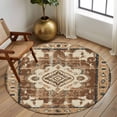 thumbnail image 3 of Round Rugs 5 Ft, Brown Boho Non Slip Area Rugs for Kitchen Bedroom Entryway, Retro Western Rustic Ethnic Tribal Patterns Washable Carpet Runner Rug Floor Mats for Bedroom Home Decor, 3 of 9