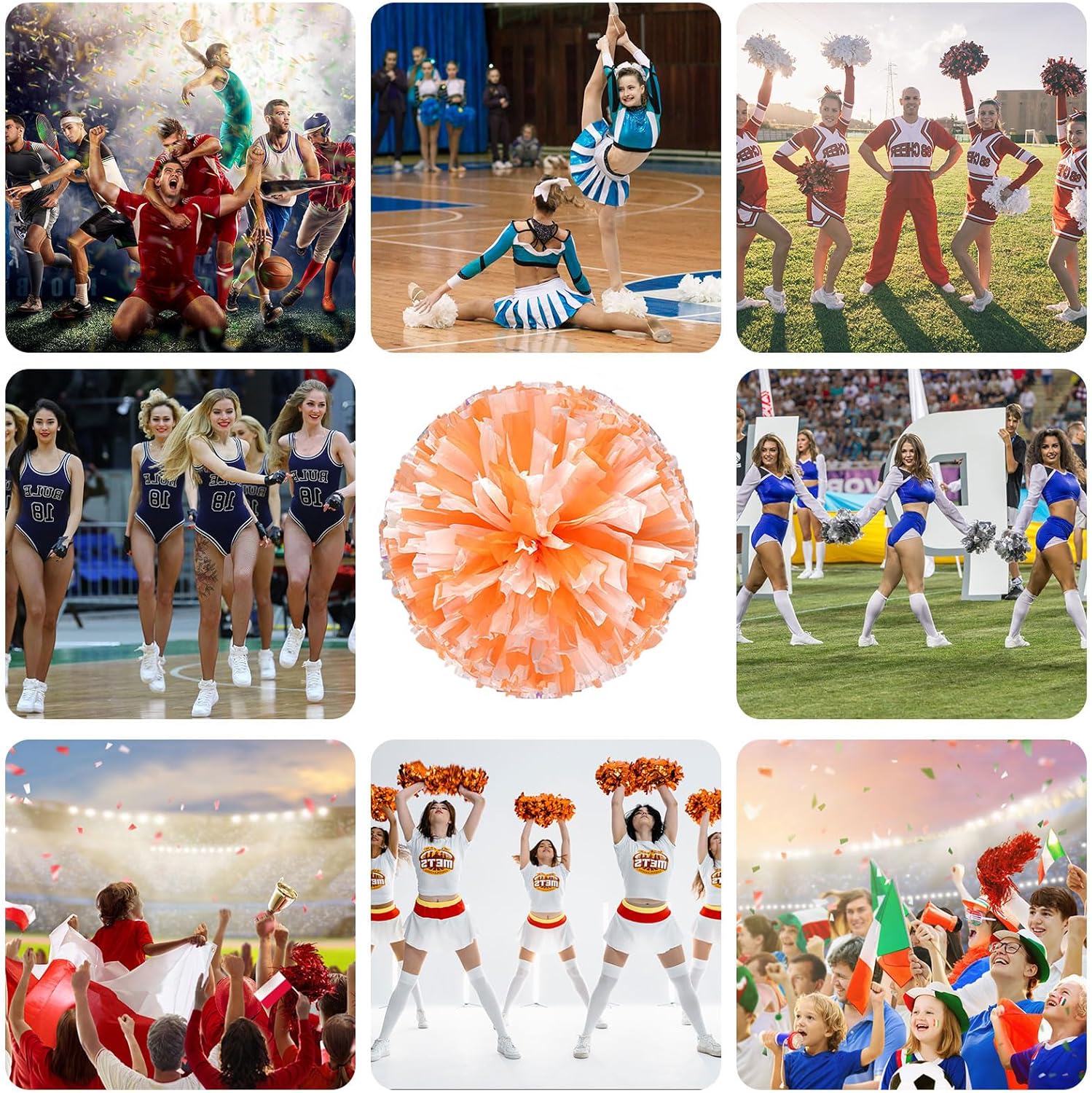 8 PCS Metallic Cheerleading Pom Pom for Team Spirit Sports Dance Cheering Kids Adults-Ring Style