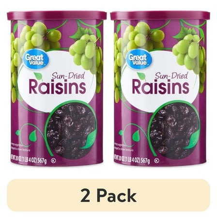 (2 pack) Great Value Sun-Dried Raisins Canister, 20 oz (1lb 4oz) 567g