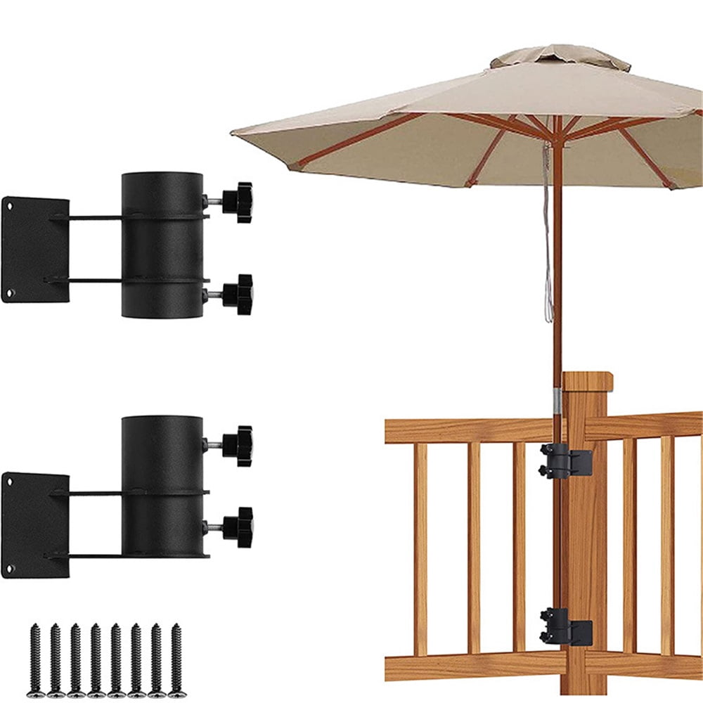 A pair Patio Umbrella Holder,Stainless Steel Offset Patio Umbrella Stand Umbrella Clamp Mount Bracket Heavy Duty for Deck Railing Corner, Mount to Deck, Fences,Balcony