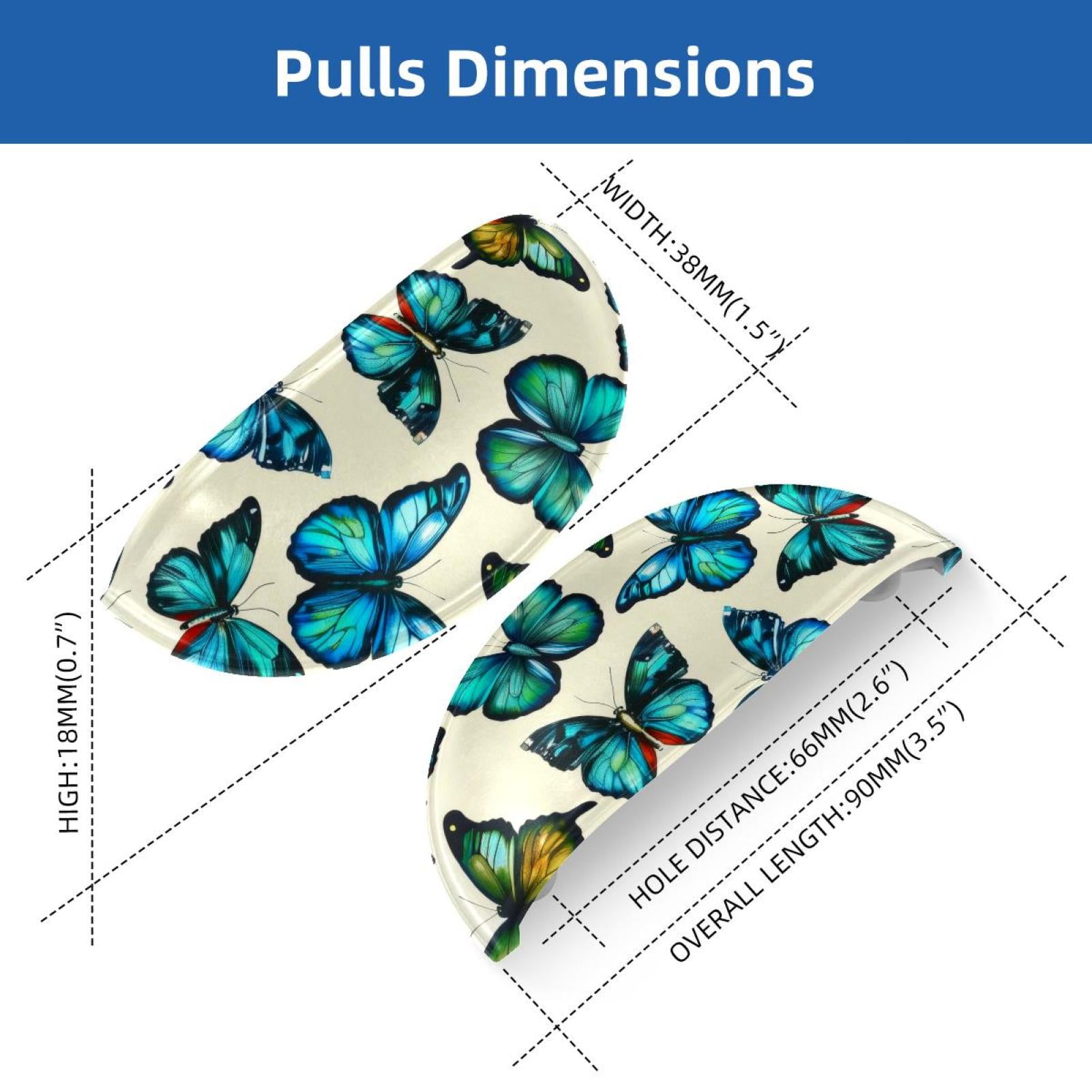 PhooArto 6 Pcs Cup Drawer Pulls, Green Blue Butterflies Pattern Shell Shape Handles Cabinet Knobs for Dresser Cupboard Closet Wardrobe with Screws