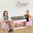 thumbnail image 4 of Gymax 3 in 1 Kids Wood Table Chairs Set w/ Storage Box Blackboard Drawing Pink, 4 of 10