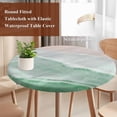 thumbnail image 4 of Green Coastal Wave Round Tablecloth, Fitted Table Cover with Elastic for 55"-60" Round Tables, Summer Modern Ocean Beach Table Cloth Outdoor Indoor Dinning Party Waterproof Tablecloths, 4 of 7