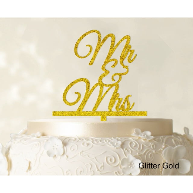 Printtoo Mr Mrs Wedding Cake Topper Glitter Cake Topper Color Option Available 4-5 Inches Wide