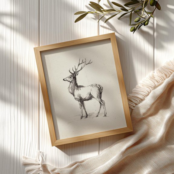 Christmas Wall Art, Vintage Style Reindeer Claus Sketch, Neutral Christmas Deer Wall Decor, Reindeer Neutral Print, 16x24 UNFRAMED