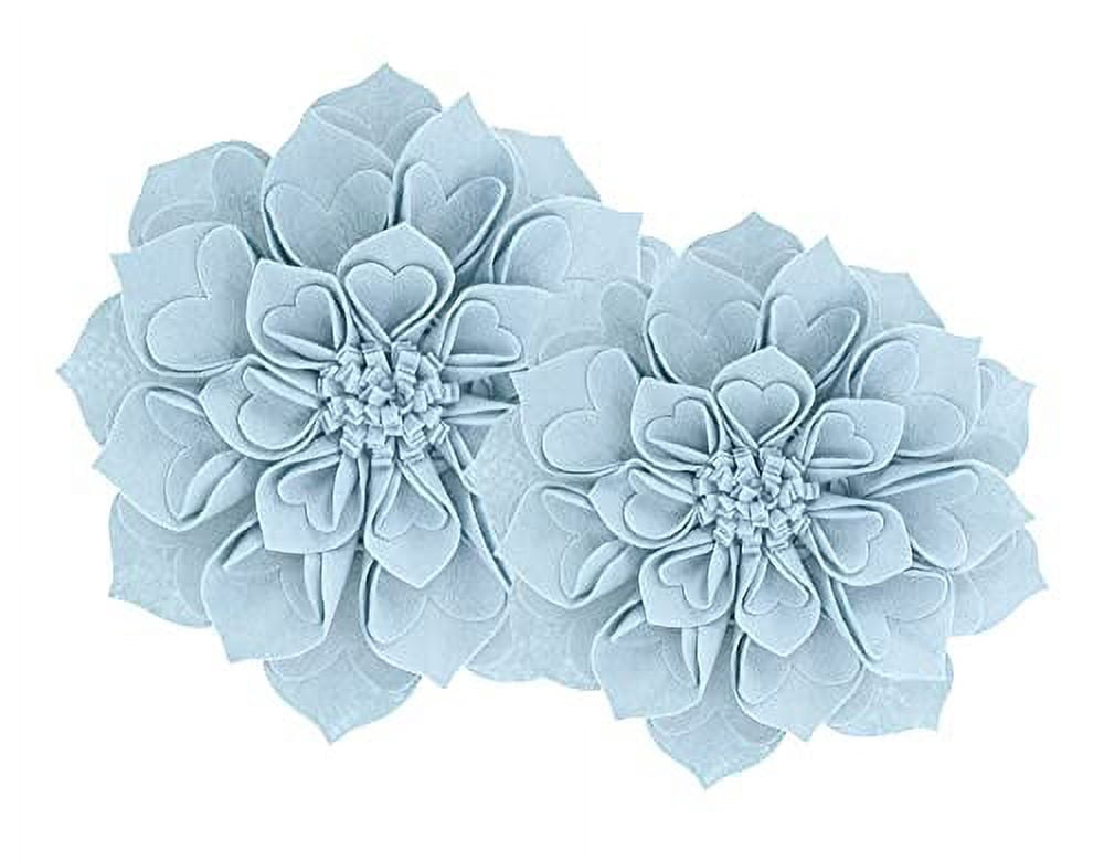 Fennco Styles Handmade 3D Heart-Shaped Petals Flower Decorative Throw Pillow Cover 16 Inch Round - Aqua Floral Pillow Case for Couch, Home Décor, Bedroom Décor and Holiday, Housewarming Gift
