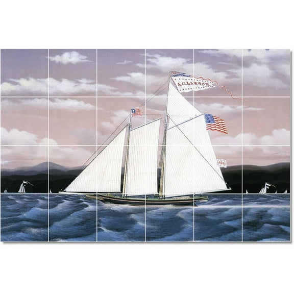 Ceramic Tile Mural-James Bard Ships Tile Mural Commercial Remodeling. 25.5" w x 17" h using (24) 4.25 x 4.25 ceramic tiles