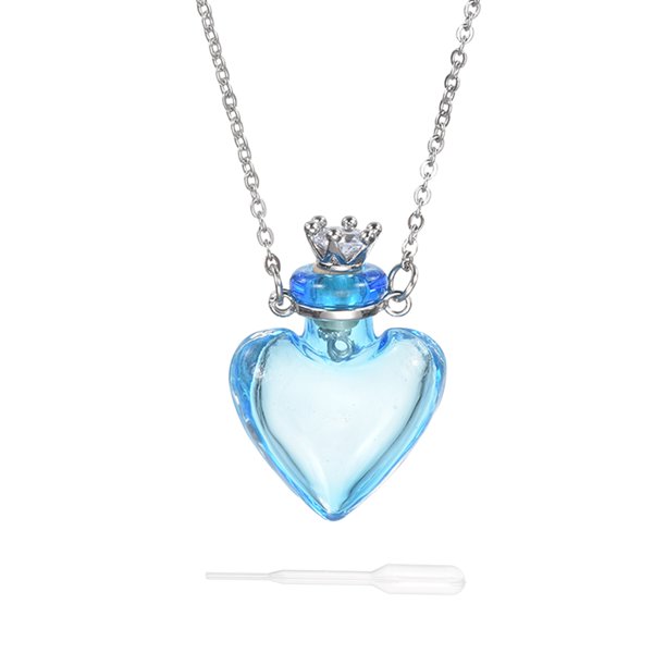 Collar de vial Uxcell, colgante de botella de perfume de vidrio en forma de corazón de acero inoxidable, colgante de urna para cenizas