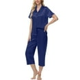 thumbnail image 5 of Ashirexll Pajamas for Women Set, Two Piece Sets for Women, Solid Color Ice Silk Satin Short Sleeve Top and Short Pant Home Set, 5 of 6