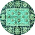 thumbnail image 1 of Ahgly Company Machine Washable Indoor Round Oriental Turquoise Blue Traditional Area Rugs, 5' Round, 1 of 4