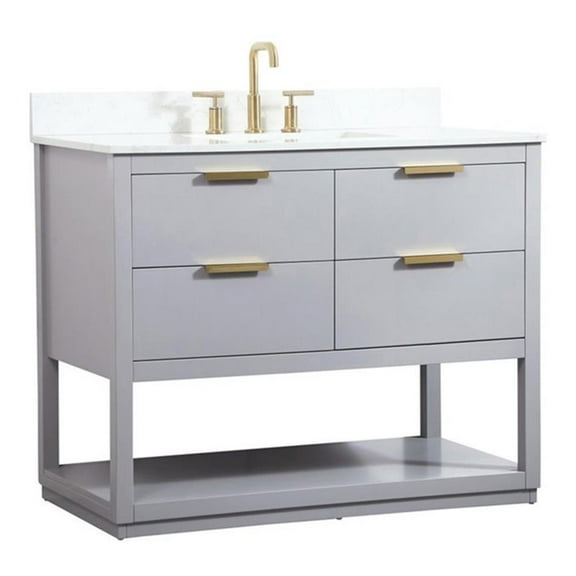 42 inch single bathroom vanity in grey with backsplash