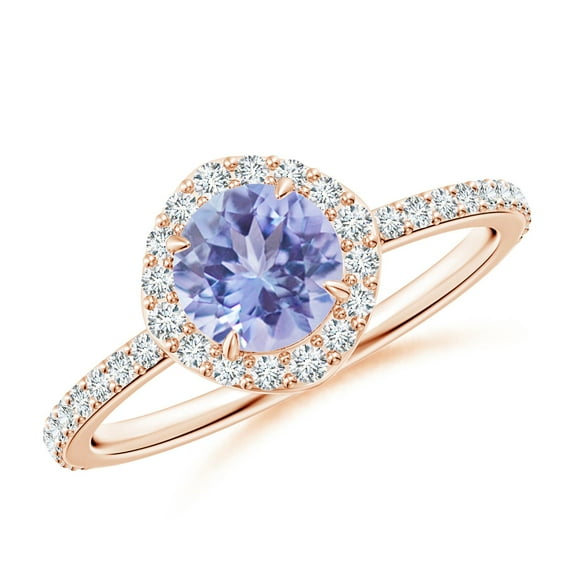 ANGARA Natural Vintage Style Claw-Set Round Tanzanite Halo Ring in 14K Rose Gold for Women (Size-6mm) | December Birthstone, Birthday, Anniversary, Jewelry Gift for Women | Natural Tanzanite Ring
