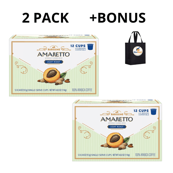 Barissimo Amaretto Flavored Light Roast Coffee Cups 4.02 oz , 2 Pack Bonus
