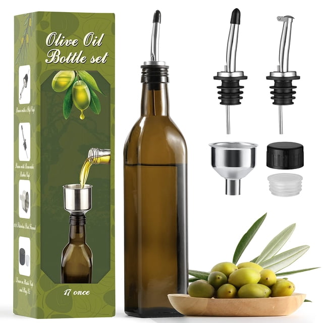 Dispensador de aceite de oliva de vidrio AOZITA de 500 ml con vertedores de acero inoxidable
