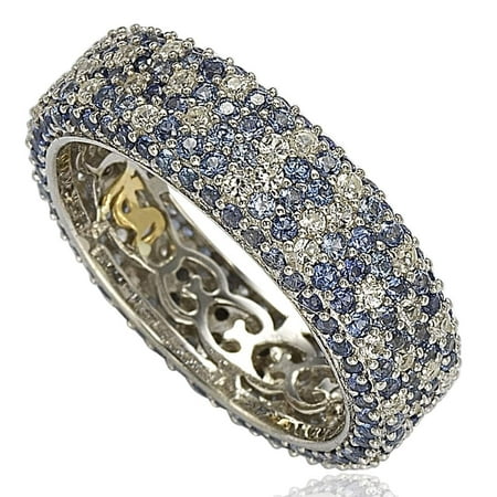 Sterling Silver 5 1/3ct TGW Sapphire and Diamond Accent Eternity Pave Ring