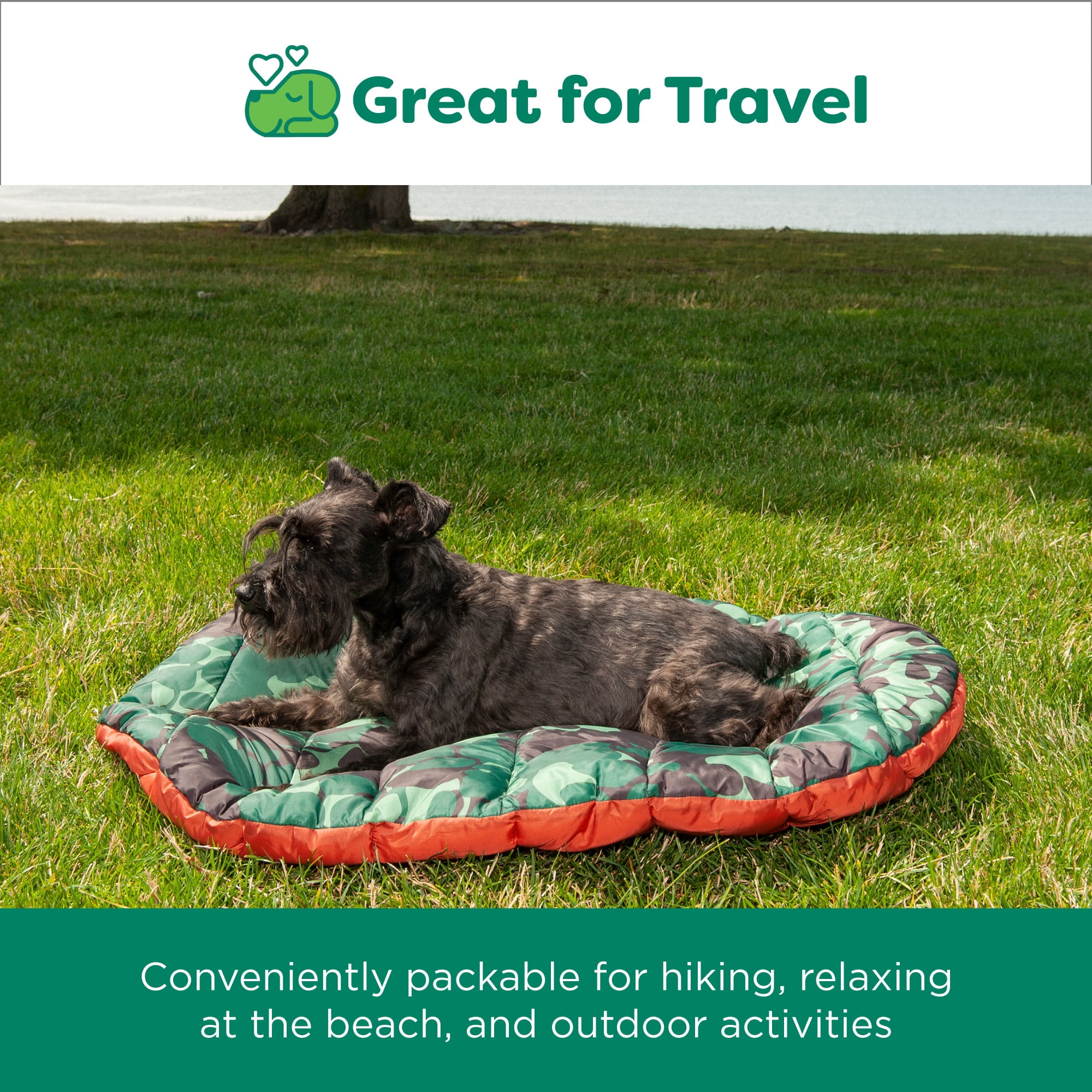 FurHaven Trail Pup Packable Travel Pet Pillow with Stuff Sack, Orange Camouflage, Small, 1 Count