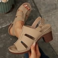 thumbnail image 2 of KEGIRLOM Women's Fashionable Casual Comfortable Plus Size Solid Color Round Toe Open Toe Heel High Heel One-Strap Sandals Khaki 9, 2 of 9