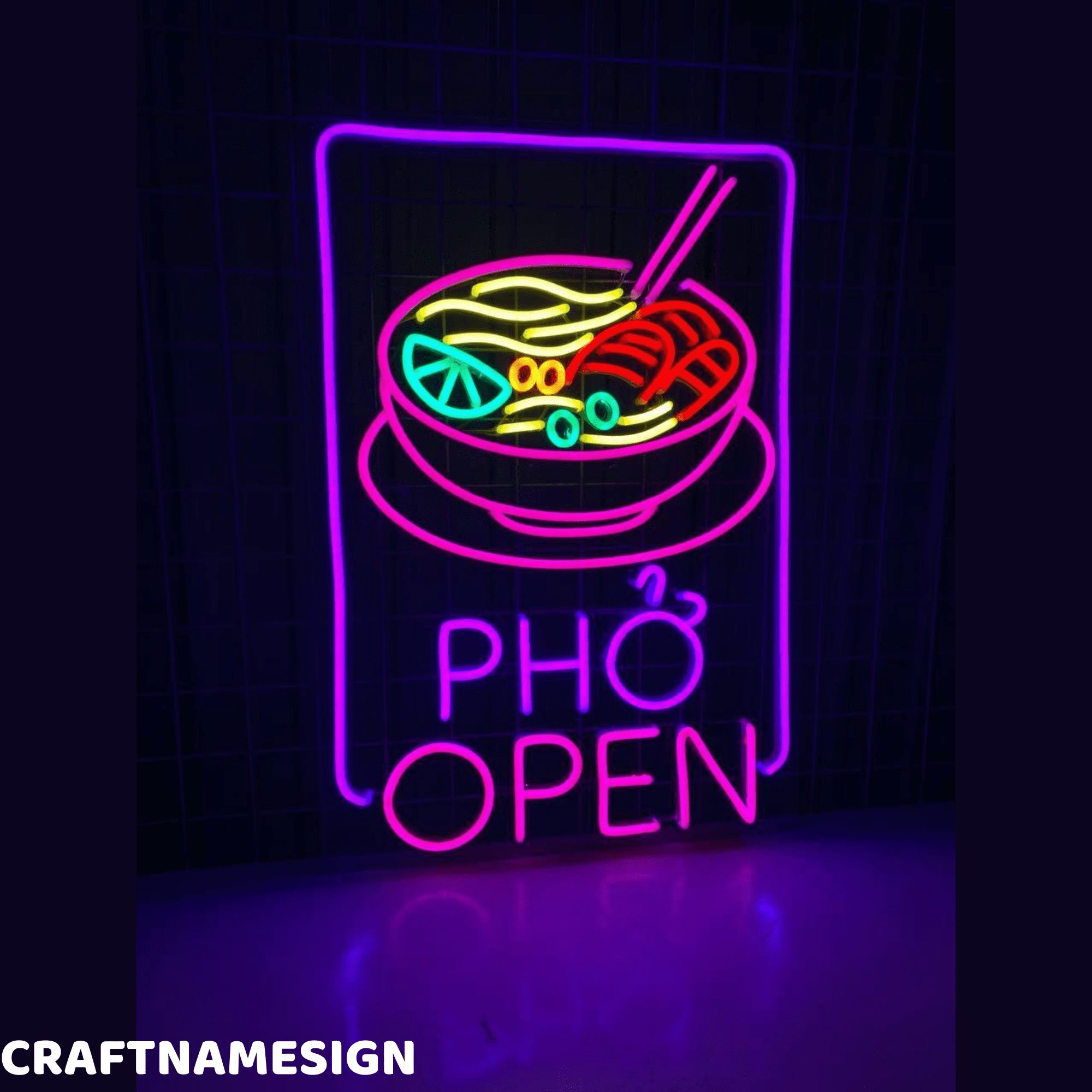 Craftnamesign Pho Open Neon Sign, Vietnamese Restaurant Wall Decor, Open Sign Wall Art