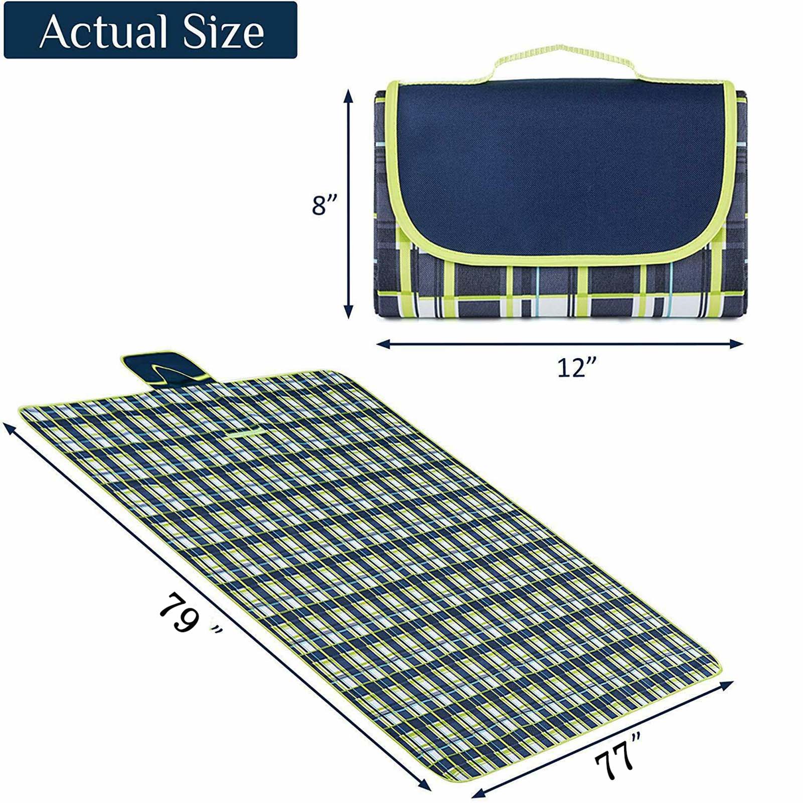 AQwzh Picnic Blanket, 77 In. x 79 In. Extra Large Beach Mat Waterproof Sand proof for 6-8 People, Oversized Foldable Camping Blankets, Machine Washable, Thick Soft for Camping, Hiking, Travel (Blue) - image 2 of 7