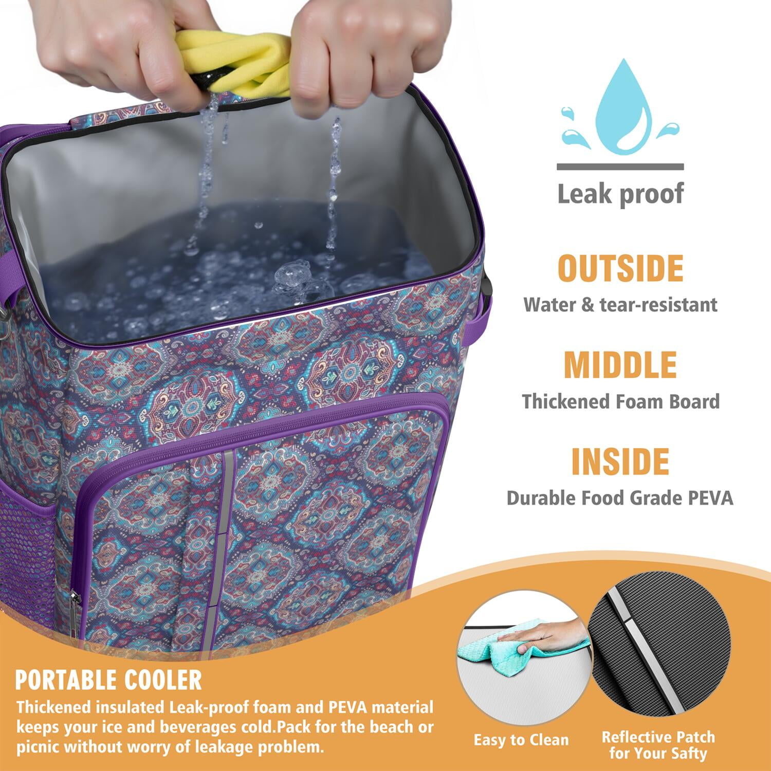 Travel Cooler Bag - Boho Bohemia Flower Camping Beer Cooler Backpack with Bottle Opener- Waterproof Insulated Picnic Backpacks - Cooler Bag for Beach