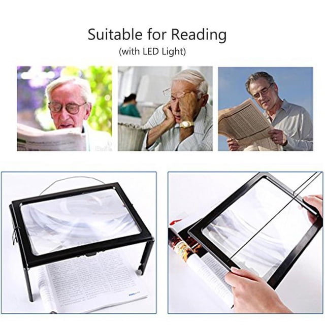Lupa Grande Página 3X Lupa, Soporte de Escritorio Plegable Por LED, con Portátil para Mayores Macarena Lupa grande de página completa A4