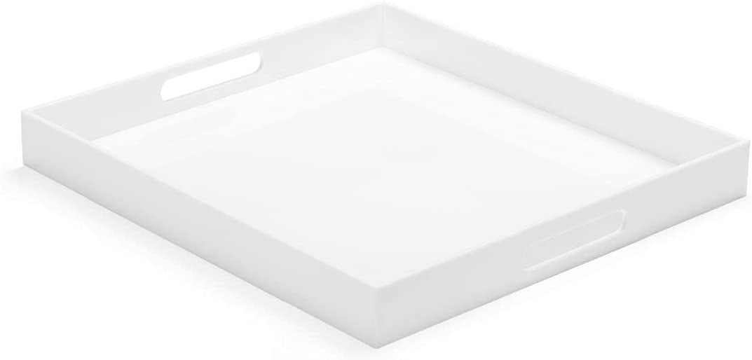 White Acrylic Large Ottoman Tray with Handles 18"x18"x2" Spill Proof