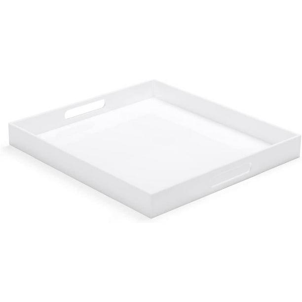 White Acrylic Large Ottoman Tray with Handles 18"x18"x2" Spill Proof