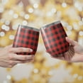 thumbnail image 2 of 12oz Stemless Wine Tumblers Red Black Plaid Checkered Pattern Vacuum Insulated Stainless Steel Travel Tumbler Cups Mug with Lid and Straw for Champaign,Cocktail,Beer with Cleaning Brush, 2 of 5