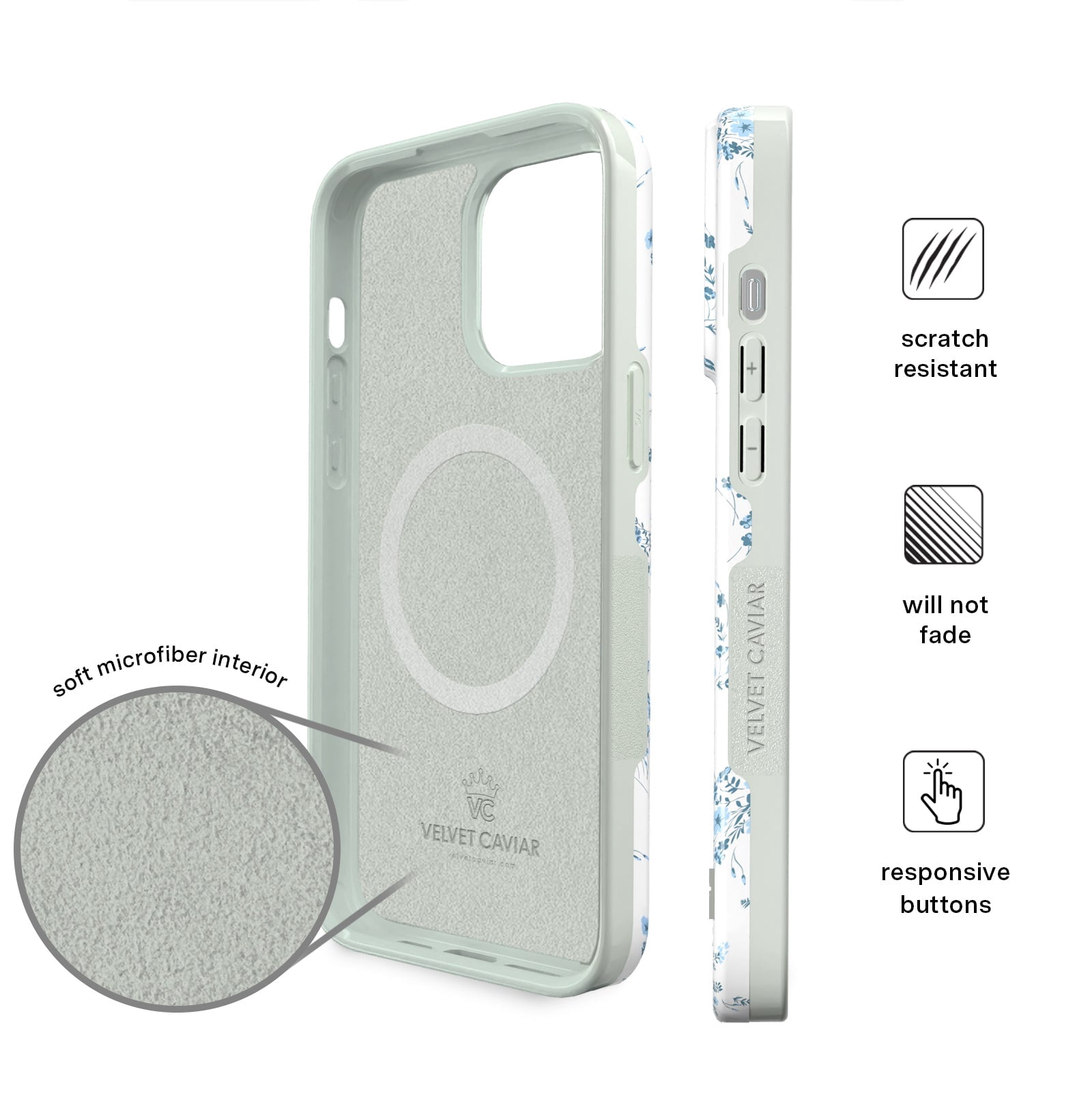 VELVET CAVIAR iPhone 15 Plus Case Flowers - Compatible with MagSafe - Cute Protective Phone Cases for Women - French Blue Floral