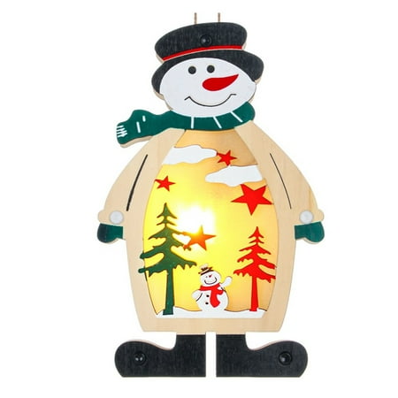

Christmas Decorative LED Luminous Wooden Christmas Snowman Ornament Pendant 3D Hollow Christmas Tree Pendant