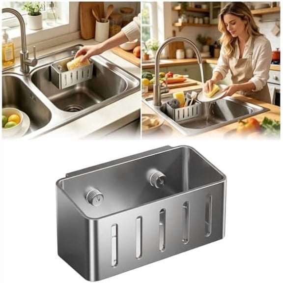 Sponge Holder for Kitchen Sink, Rustproof Suction Cup Caddy Organizer