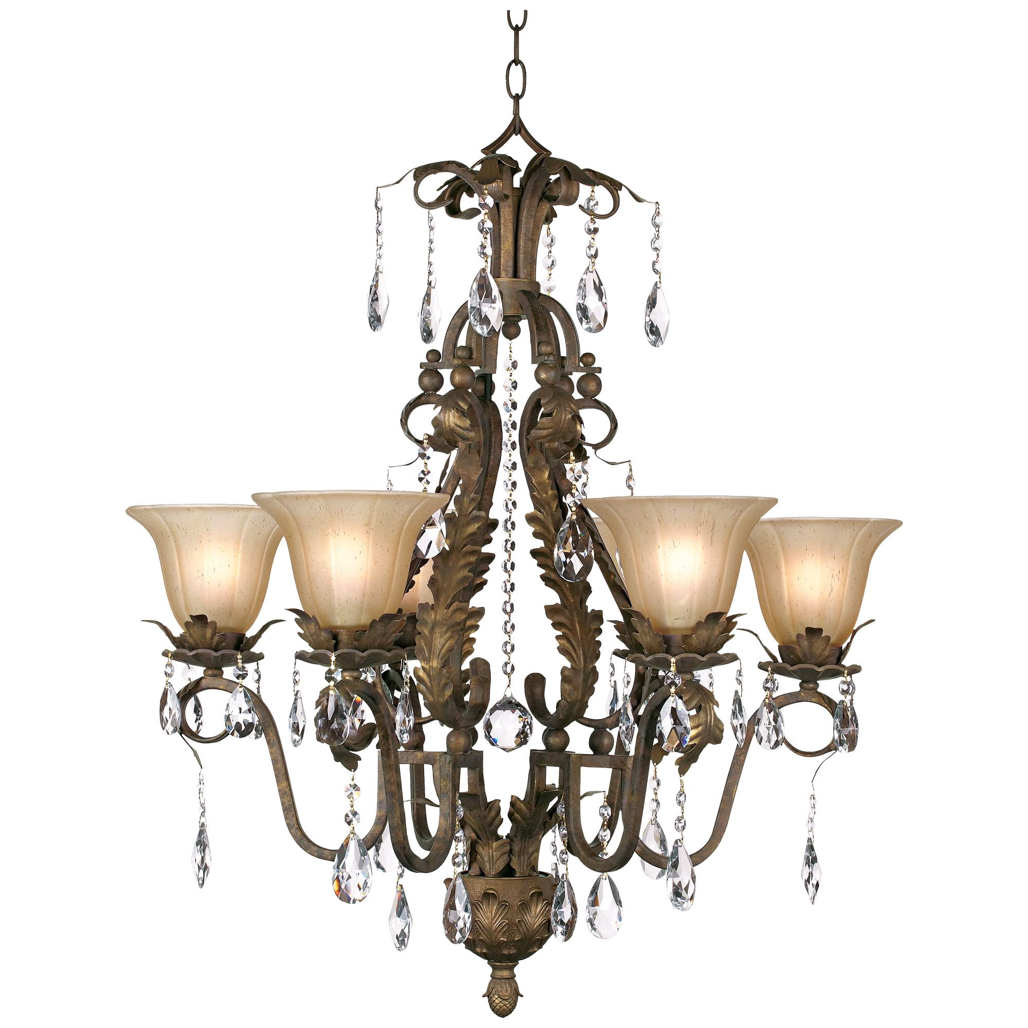 Regency Hill Iron Leaf Roman Bronze Chandelier 29" Wide French Rustic Crystal Cream Glass 6-Light Fixture for Dining Room House Foyer Kitchen Island