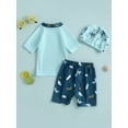 thumbnail image 4 of Wassery Baby Boys 2PCS Swimsuit Set 6M 9M 12M 18M 24M 3T Toddle Boys Summer Swimwear Dinosaur Printed Short Sleeve Rash Guard and Swim Trunks Bathing Suit Beachwear Swim Cap, 4 of 8