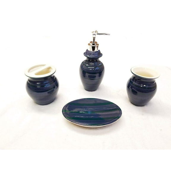 Best Linen Two-Tone Ceramic Bathroom Accessory Set - 4-Piece - Bathroom Canisters & Sets