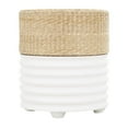 thumbnail image 6 of DecMode 15" x 18" White Wooden Handmade Woven Two-Toned Geometric Accent Table with Seagrass Top, 1-Piece, 6 of 9